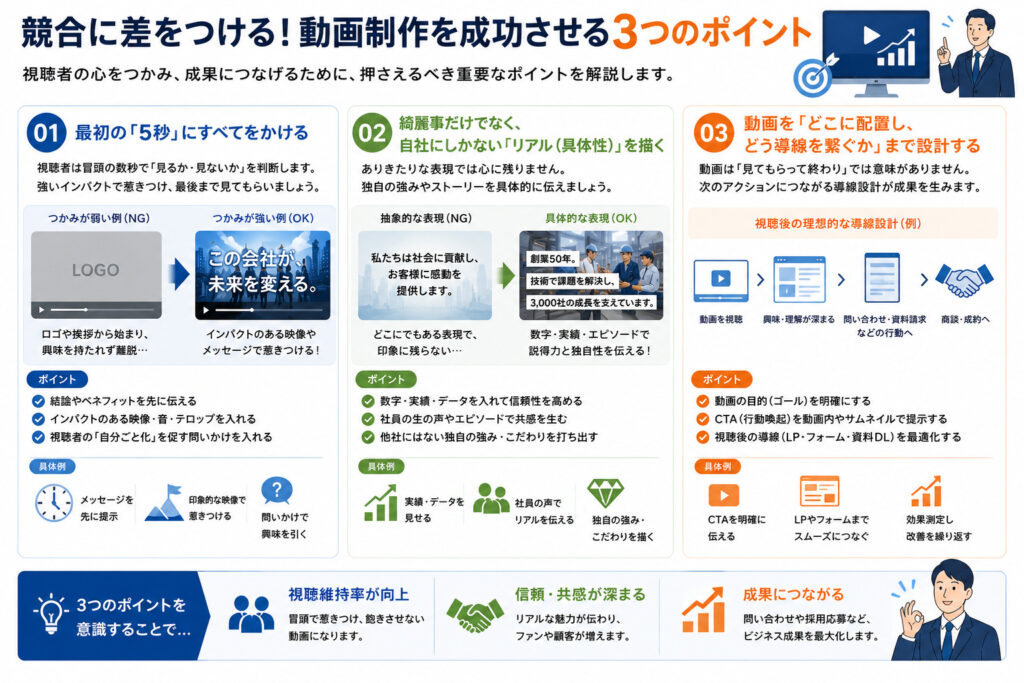 競合に差をつける！動画制作を成功させる3つのポイント