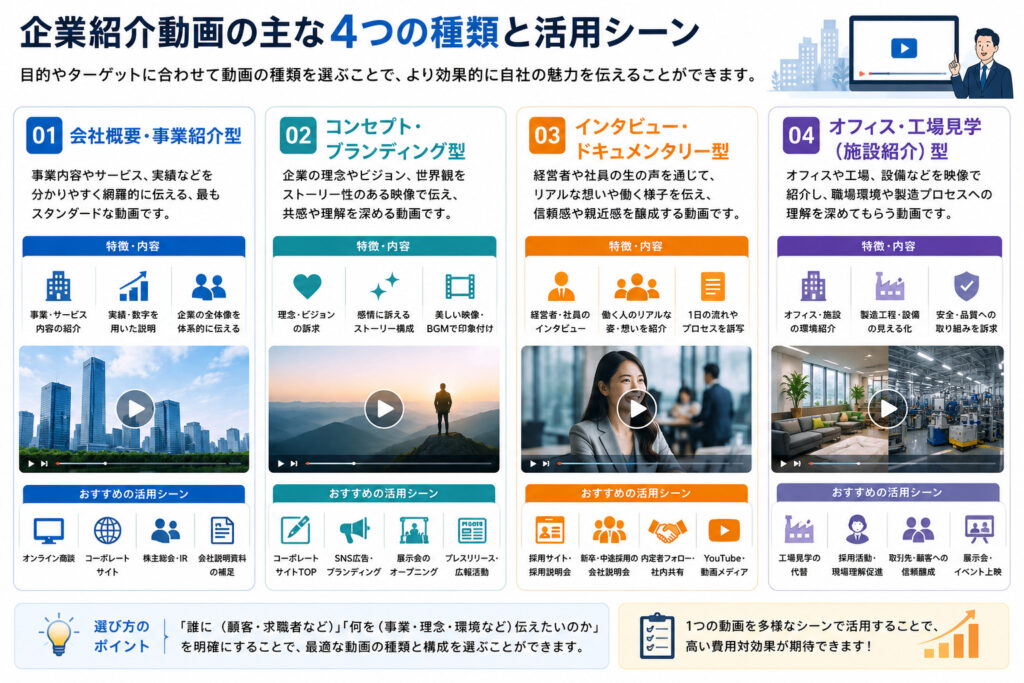 企業紹介動画の主な4つの種類と活用シーン